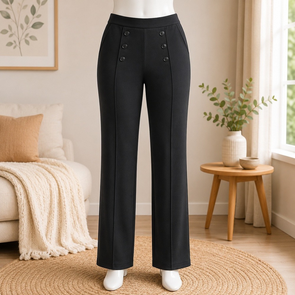 NWT Cupshe Sailor Pants Womens XL Black High Waist Button Front Straight Leg